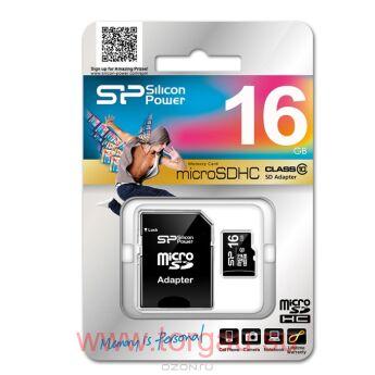 Silicon Power microSDHC Class 10 16GB + SD 