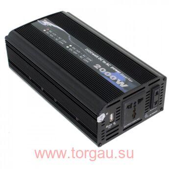 Инвертор (12-220В, 2000Вт/1000Вт) автомобильный/преобразователь напряжения TBF 12-220 2000Вт (1000Вт номинал)